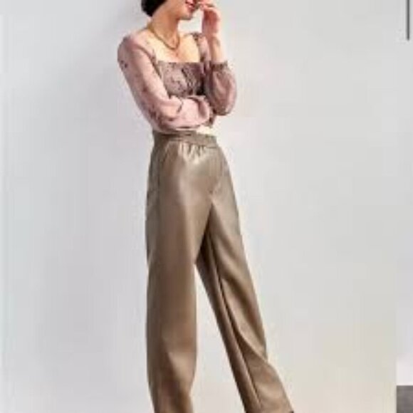 NWT Aritzia Wilfred Free Valerie Shitake Faux Leather Pants Size 6 - Picture 1 of 11